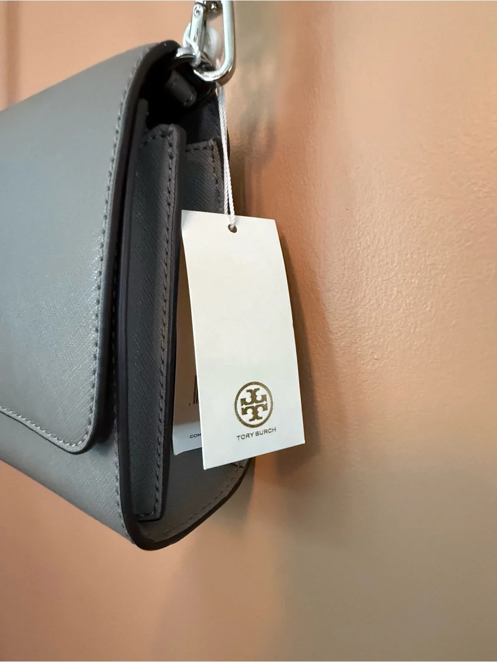 Tory‎ Burch Emerson Combo Crossbody Bag Gray Heron Leather Purse NWT